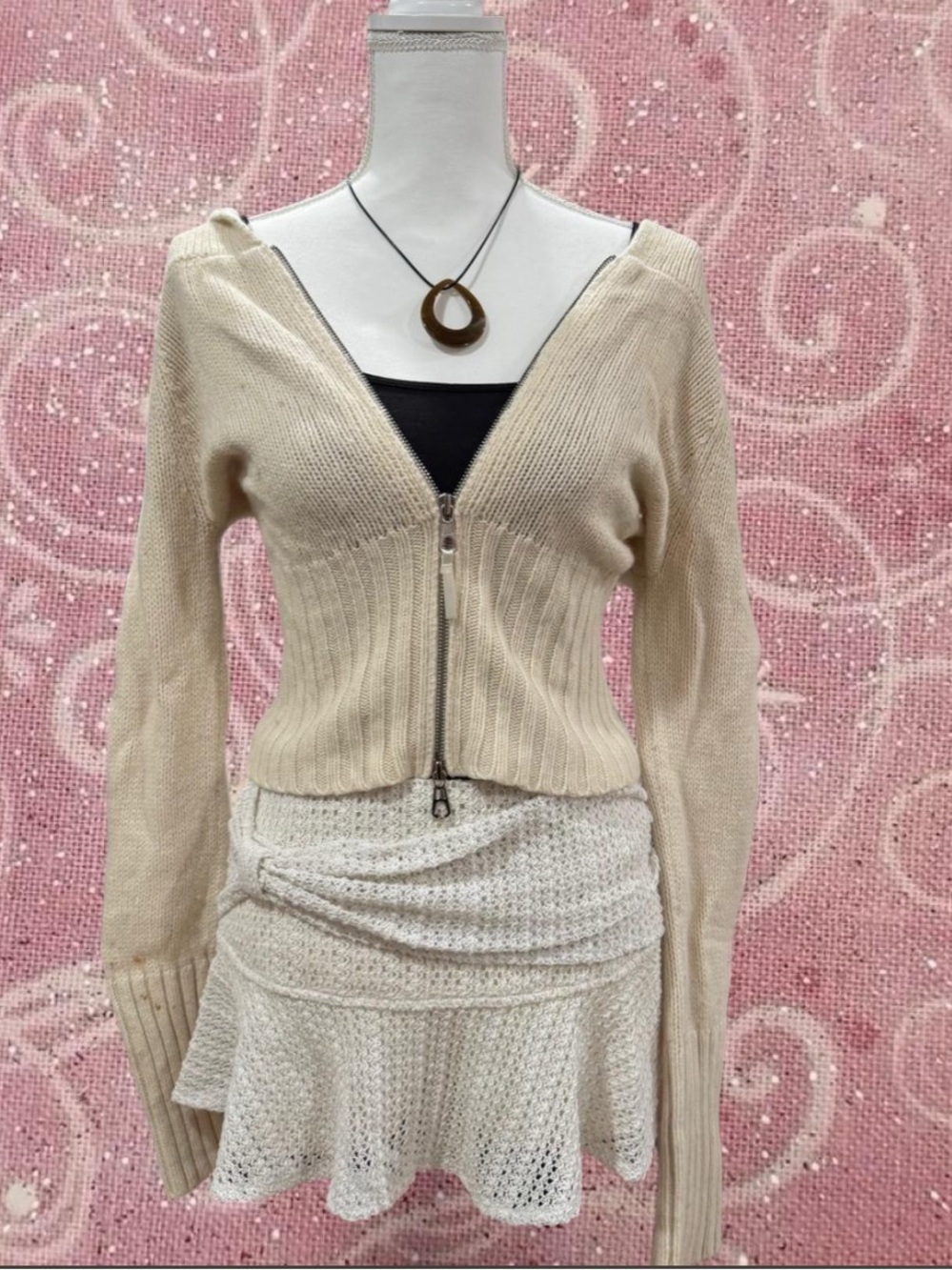 Y2K Express Cream Knit Zip Up